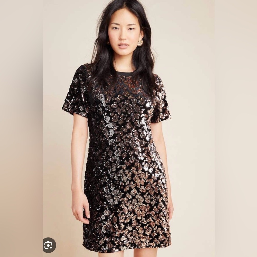 Anthropologie Ro & De Black & Bronze Cheetah Tshirt Dress